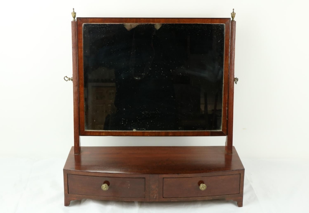 A George III period bow front mahogany Dressing Table Mirror, with two frieze drawers and - Image 2 of 2