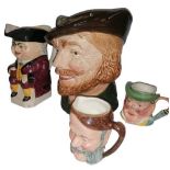 A collection of four "Toby" Jugs, comprising 'Robin Hood' (large) Mr. Pickwick (miniature) and two