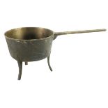 A heavy bronze 19th Century Welsh Skillet Pot/Saucepan, the long handle inscribed 'P. Llewellin,'