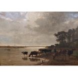 J.R. Brumier - 19th Century Dutchÿ 'Panoramic River Landscape with Cattle and Drover' signed and