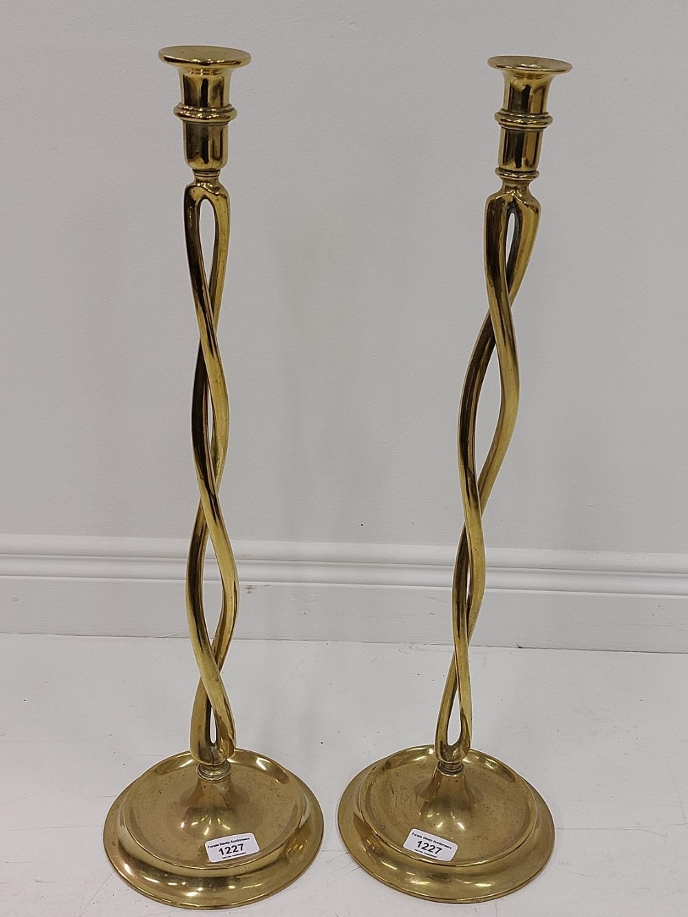 A pair of early and unusual twisted Candlesticks, on bowl shaped circular bases, approx. 59cms ( - Image 2 of 2