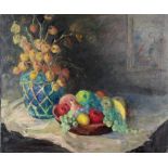 19th Century American School 'Still Life with Vase, of Chinese Lanterns and a Bowl of Fruit,' O.O.