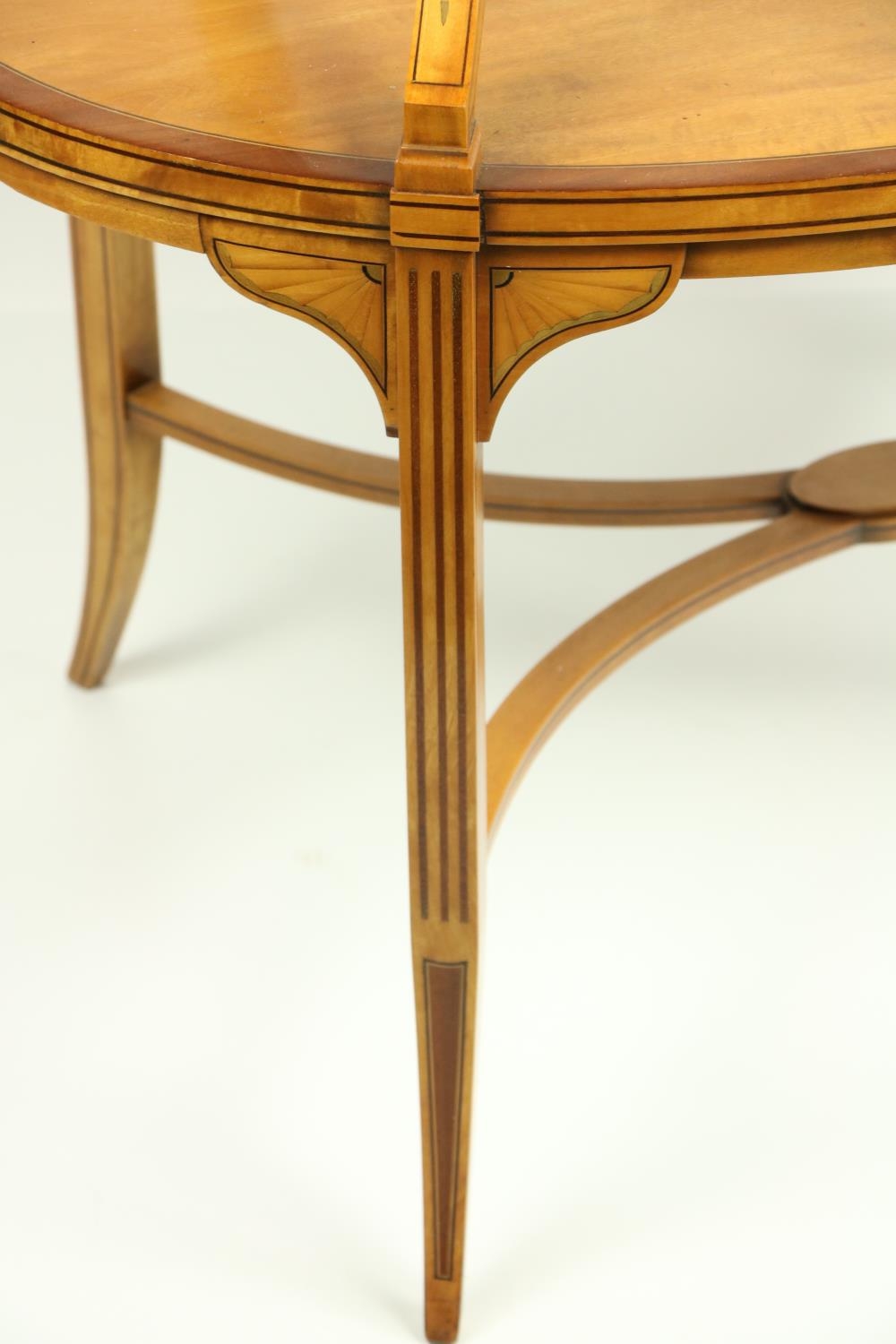 A two tier Edwardian satinwood inlaid and crossbanded Supper Table, with oval shelves, the top - Image 2 of 4