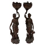 A good pair of bronzed Spelter Figures, depicting 'Diana the Huntress' with dead game birds