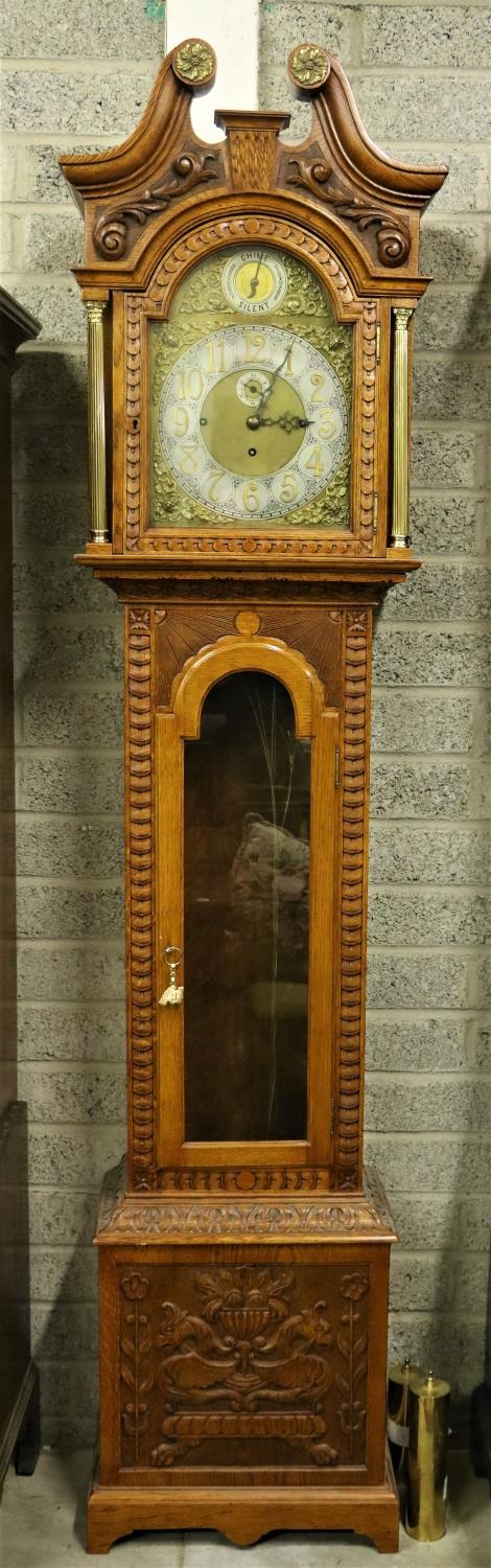 A 19th Century oak framed Grandfather Clock, the swan neck pediment with circular ormolu mounts over - Image 2 of 10