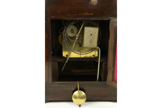 An Edwardian marquetry inlaid chiming dome top Bracket Clock, the brass and silverised dial with - Image 6 of 6