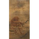 A Japanese silk scroll Painting, 19th Century, depicting a Tiger, Signed,ÿ120cms x 49cms (47'' x
