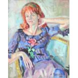 Jose Basconas Ayneto (1927-2014) 'Reclining elegant Lady with red hair' O.O.B., approx. 81cms x