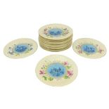 A good quality set of 13 English porcelain Dessert Plates, the yellow ground bodies with hand