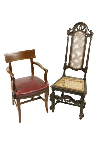 A 17th Century style high back oak Side Chair, with cane back and seat on shaped front legs,