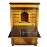 A fine quality Regency period ebonised and mahogany Bureau Abbatant, the moulded top over a drop