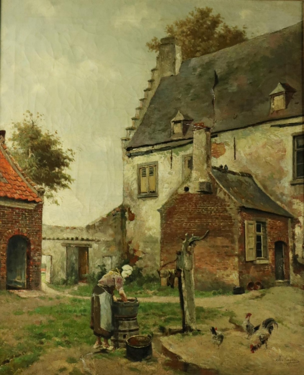 F. Meyers, 19th Century Continental School A large 'Courtyard Scene with large building and