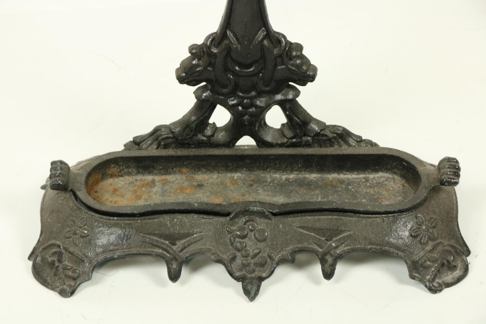 A Victorian cast iron Stick and Umbrella Stand, decorated with grapes and vine leaves on shaped - Image 3 of 3