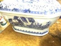 A Nankin blue and white Tureen and cover, decorated in the typical style of figures and landscape; - Image 3 of 16