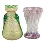 Two attractive 20th Century French Art Glass Vases, in the style of Galle, one green and pink