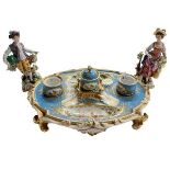 A 19th Century Continental blue ground gilt highlighted bird decorated Serves type porcelain Desk