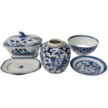 A Nankin blue and white Tureen and cover, decorated in the typical style of figures and landscape;