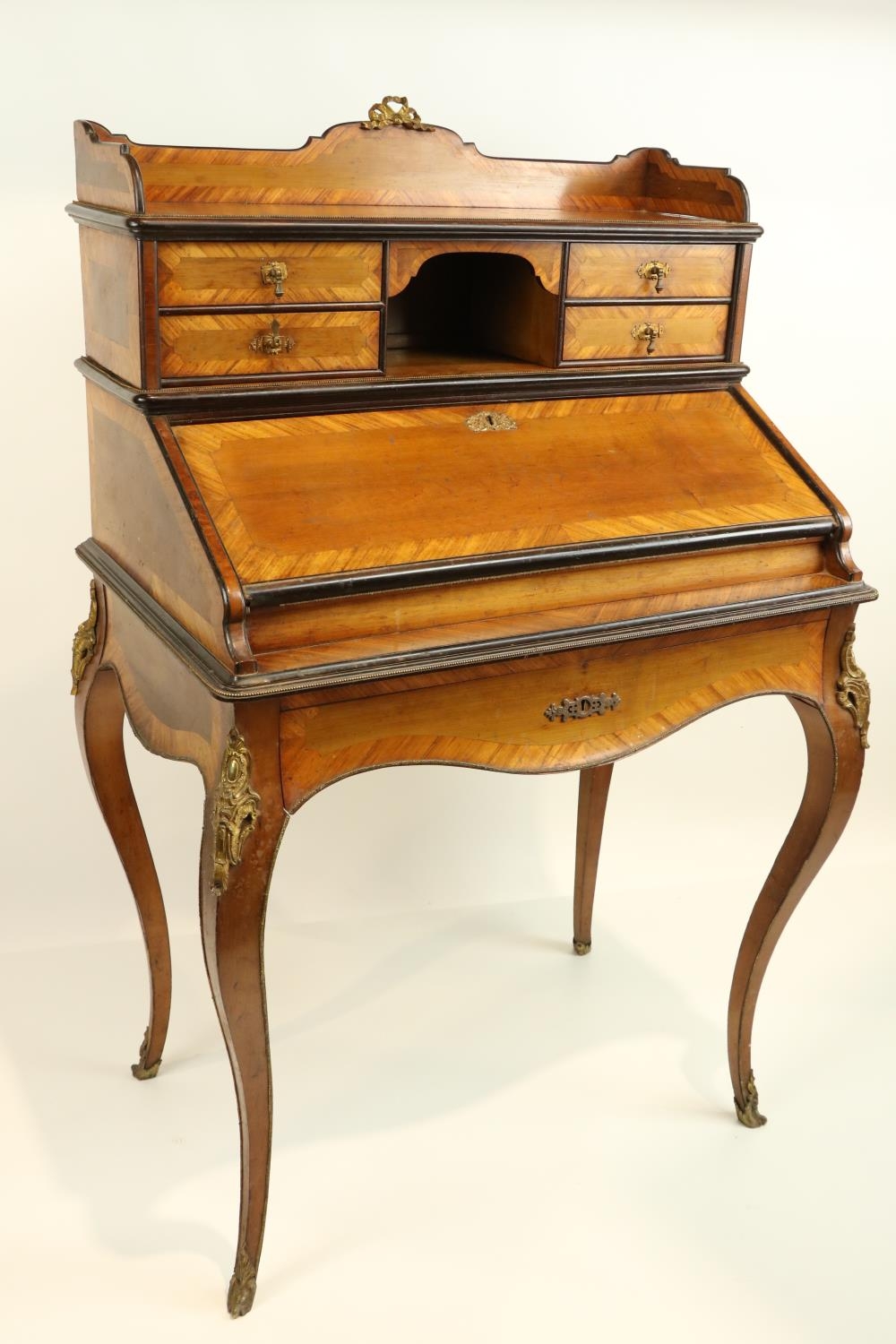 A late 19th Century kingwood, mahogany and satinwood Bonheur du Jour,ÿwith brass mounts and three- - Image 2 of 11