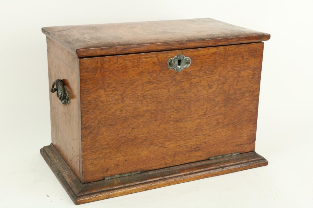 An Edwardian oak Table Desk, the lift top and pull down front revealing a fitted interior with - Image 5 of 5