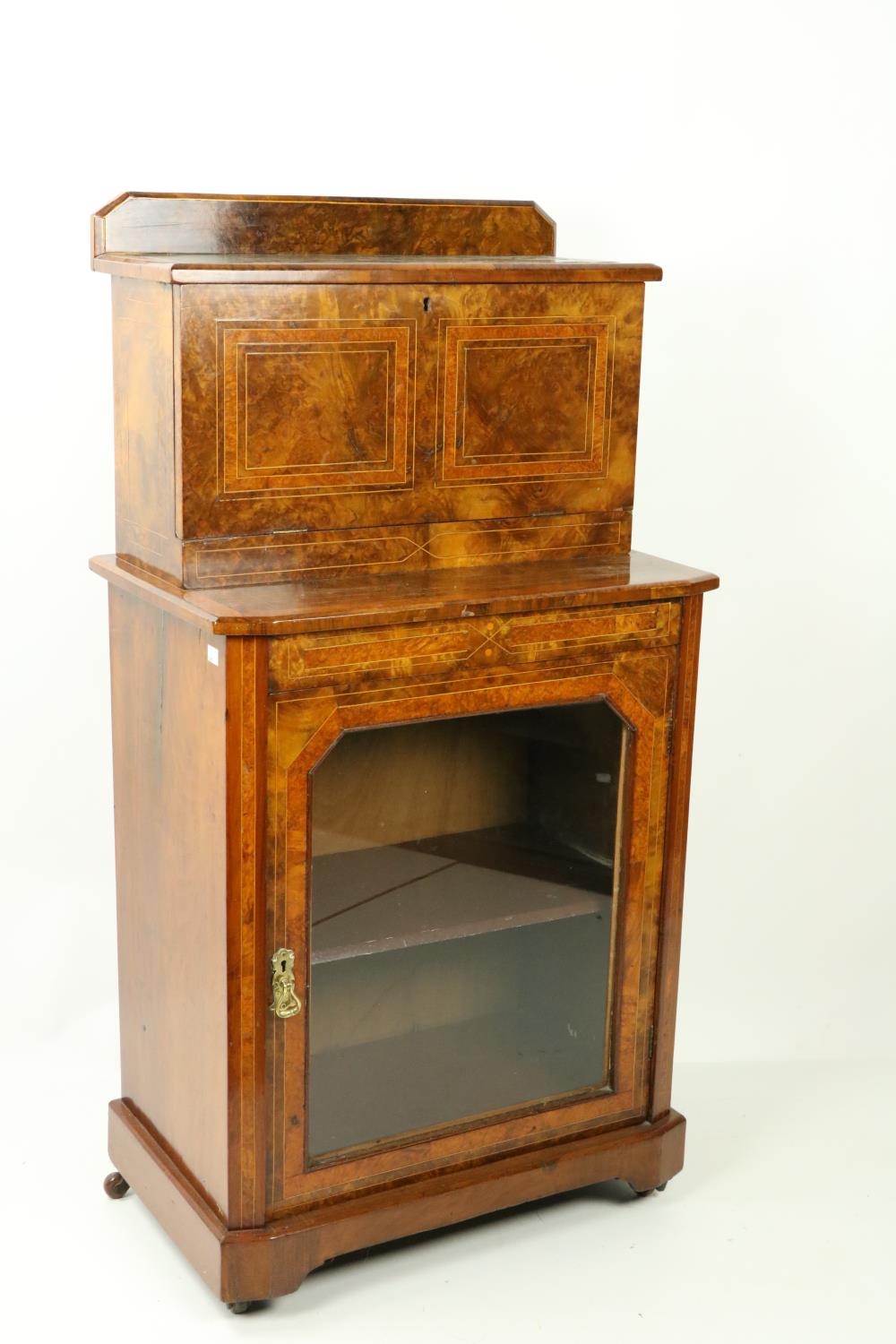 A Victorian inlaid and crossbanded walnut Secretaire Cabinet, the leather inset top above a drop - Image 2 of 4