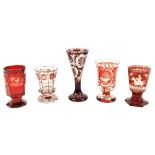 A collection of five etched and engraved 19th Century Bohemian glass Goblets & Glasses. (5)