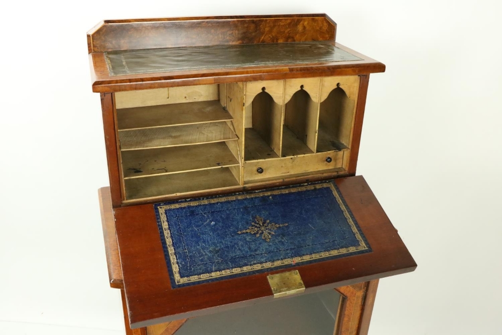 A Victorian inlaid and crossbanded walnut Secretaire Cabinet, the leather inset top above a drop - Image 3 of 4