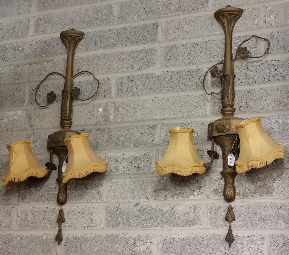 A pair of attractive two branch gilt Wall Sconces, with floral design, each approx. 97cms (38'') - Image 2 of 4