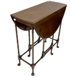 An early 20th Century mahogany spider leg drop-leaf Table, with demi-lune flaps with ribbon and