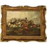 18th Century Irish School 'Powerful Battle Scene with fallen Soldiers on Horseback,' O.O.C.,