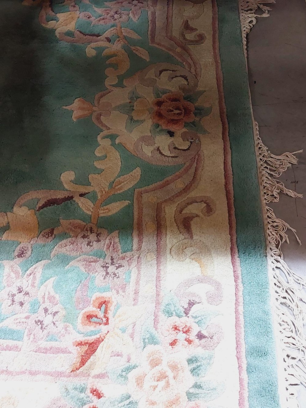 An attractive heavy woollen Chinese green ground floral decorated Carpet, approx. 253cms x 172cms ( - Image 3 of 3