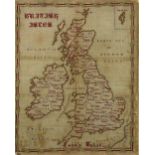 A large Sampler Map, of the British Isles, late 19th Century, by Fanny Baker aged 15 years, in red