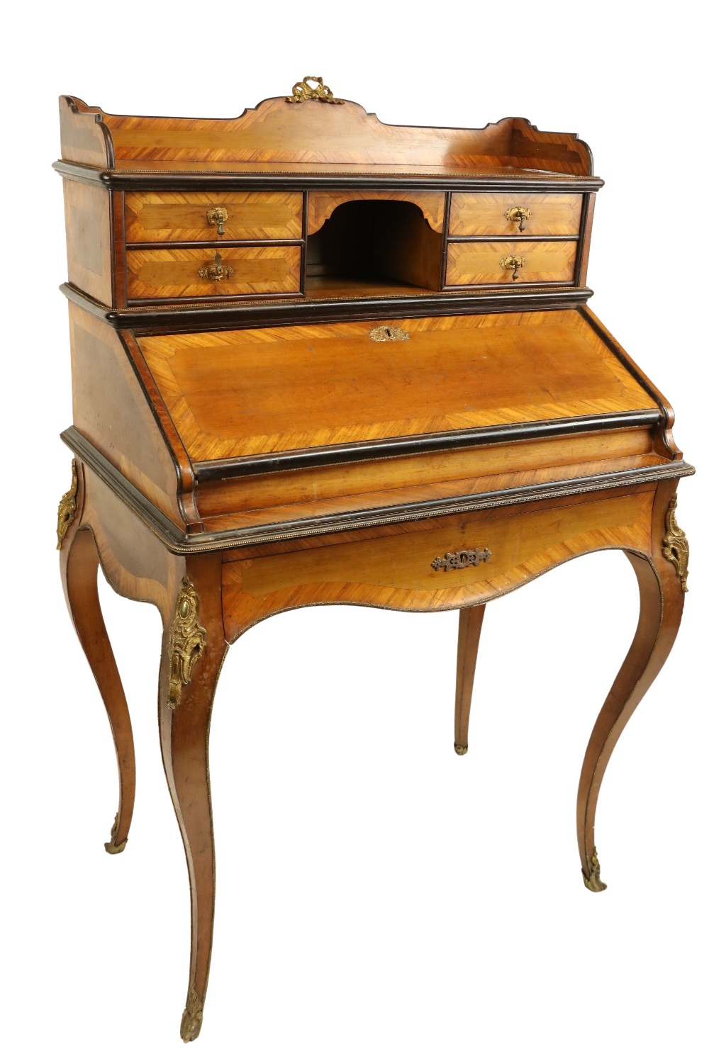A late 19th Century kingwood, mahogany and satinwood Bonheur du Jour,ÿwith brass mounts and three-