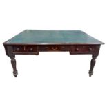 A large early Victorian mahogany Partners pedestal Desk, with three frieze drawers to either side,