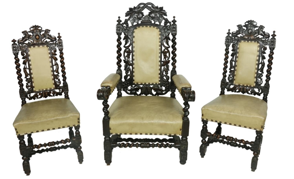 A fine quality set of 12 (10 + 2) 19th Century Cromwellian style Dining Chairs, each with crested