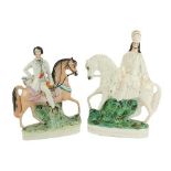 Two 19th Century Staffordshire Equestrian Groups, one the Prince of Wales, the other Bonnie Prince