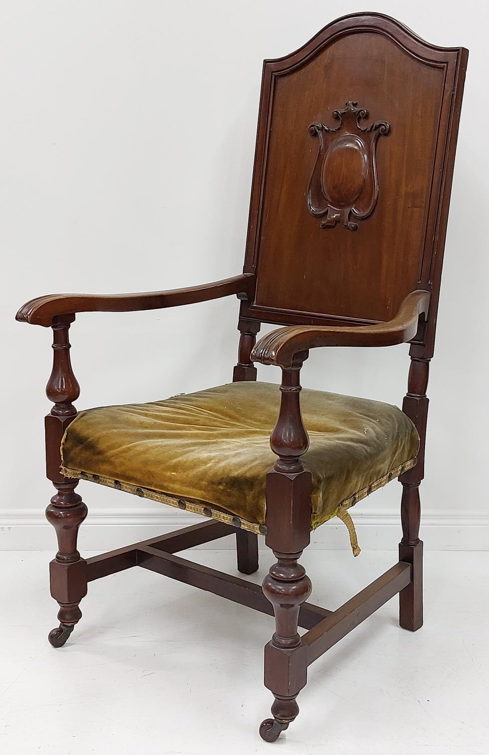 A mahogany Armchair or Hall Chair, the arched and moulded back centred with a carved cartouche above - Image 2 of 2