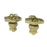 A pair of Chinese hexagonal baluster shaped brass Censors, each with a fruit finial cover, 8'' (