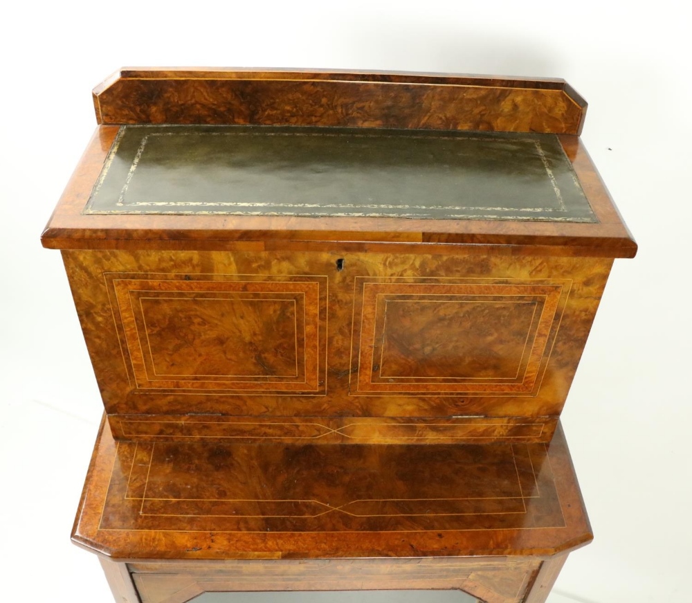 A Victorian inlaid and crossbanded walnut Secretaire Cabinet, the leather inset top above a drop - Image 4 of 4