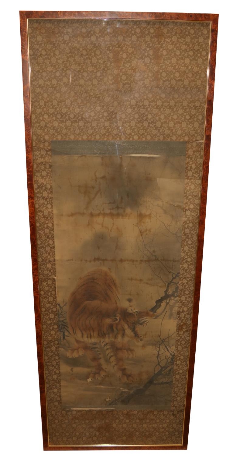 A Japanese silk scroll Painting, 19th Century, depicting a Tiger, Signed,ÿ120cms x 49cms (47'' x - Image 3 of 4