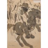 Basil Blackshaw, HRHA, RUA (1932-2016) 'Man on Horseback,' [Drover Series], oils and marker on
