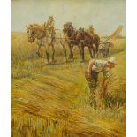 20th Century French School, "Daniel" "Harvesting," O.O.B., busy scene with workers and horses