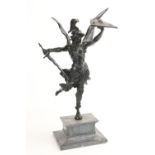 A fine bronze Figure of St. Michael Archangel, holding a sword and shield, 69cms (27") on grey