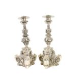 A good heavy pair of 'DArgenta' Mexican made silver plated Prickett Candlesticks, (each weighted)