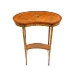 An attractive Edwardian satinwood kidney shaped Occasional Table, the rosewood banded top