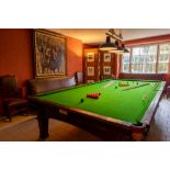 A fine full size oak framed Snooker / Billiard Table, by Burroughes & Watts, London, with all