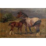 M. Battams, 20th Century English School "Mare and Foal," O.O.C., approx. 30cms x 45cms (12" x 18")