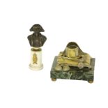 A miniature bronze head and shoulders Bust of Napoleon Bonaparte, on a brass socle base,