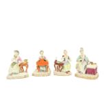 A good set of 4 Meissen porcelain Groups, one a Lady playing a piano, another Lady by a table with