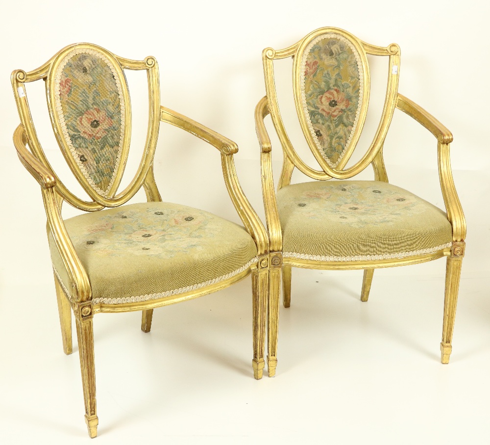 A fine set of four Regency gilt Open Armchairs, in the manner of James Wyatt (1746-1813), each - Image 4 of 7