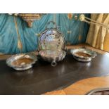 A good heavy silver plated shell shaped folding Biscuit Box, with pierced dividers, together with